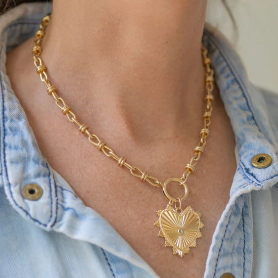 Sacred Heart Rays Gold Necklace