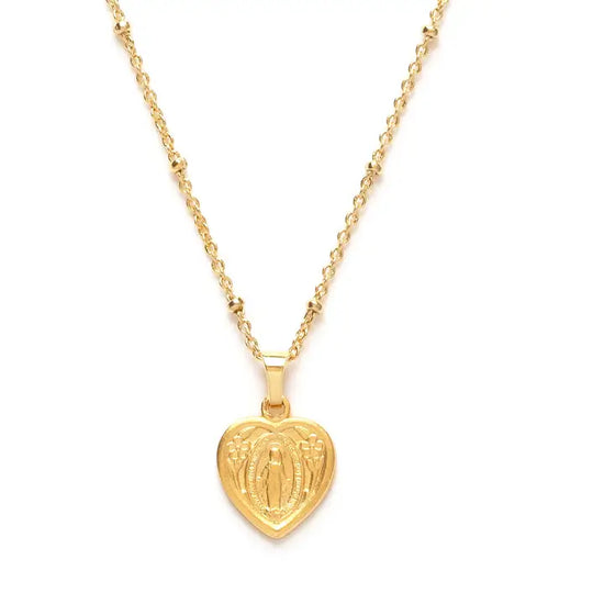 Miraculous Medal Gold Heart Medallion